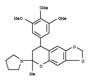 1-(7,8-Dihydro-6-methyl-8-(3,4,5-trimethoxyphenyl)-6H-1,3-dioxolo(4,5-g)(1)benzopyran-6-yl)pyrrolidine