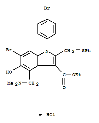 1H-Indole-3-carboxylic acid, 6-bromo-1-(4-bromophenyl)-4-((dimethylamino)methyl)-5-hydroxy-2-((phenylthio)methyl)-, ethyl ester, monohydrochloride