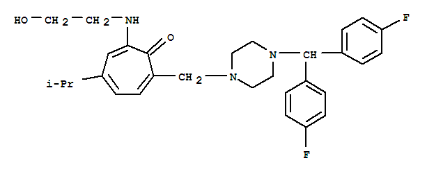 (7E)-2-({4-[bis(4-fluorophenyl)methyl]piperazin-1-yl}methyl)-7-[(2-hydroxyethyl)imino]-5-(propan-2-yl)cyclohepta-1,3,5-trien-1-ol