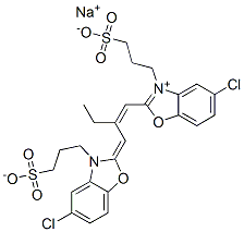hydrogen 5-chloro-2-[2-[[5-chloro-3-(3-sulphonatopropyl)-3H-benzoxazol-2-ylidene]methyl]but-1-enyl]-3-(3-sulphonatopropyl)benzoxazolium, sodium salt