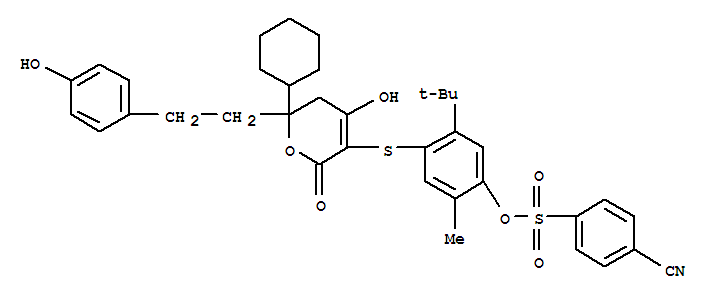benzenesulfonic acid, 4-cyano-, 4-[[2-cyclohexyl-3,4-dihydro-6-hydroxy-2-[2-(4-hydroxyphenyl)ethyl]-4-oxo-2H-pyran-5-yl]thio]-5-(1,1-dimethylethyl)-2-methylphenyl ester