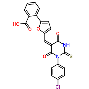 2-(5-{(E)-[1-(4-chlorophenyl)-4,6-dioxo-2-thioxotetrahydropyrimidin-5(2H)-ylidene]methyl}furan-2-yl)benzoic acid