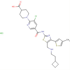 4-Piperidinecarboxylic acid,1-[3-chloro-5-[[[5-[[(cyclobutylmethyl)methylamino]methyl]-4-(4-methyl-2-thienyl)-2-thiazolyl]amino]carbonyl]-2-pyridinyl]-, monohydrochloride