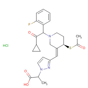 1H-Pyrazole-1-propanoic acid,3-[(E)-[(4R)-4-(acetylthio)-1-[2-cyclopropyl-1-(2-fluorophenyl)-2-oxoethyl]-3-piperidinylidene]methyl]-, monohydrochloride