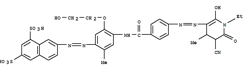 1,3-Naphthalenedisulfonic  acid,  7-[[4-[[4-[(5-cyano-1-ethyl-1,4,5,6-tetrahydro-2-hydroxy-4-methyl-6-oxo-3-pyridinyl)azo]benzoyl]amino]-5-(2-hydroxyethoxy)-2-
