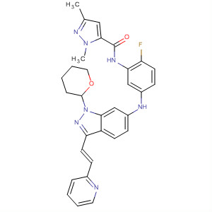1H-Pyrazole-5-carboxamide,N-[2-fluoro-5-[[3-[(1E)-2-(2-pyridinyl)ethenyl]-1-(tetrahydro-2H-pyran-2-yl)-1H-indazol-6-yl]amino]phenyl]-1,3-dimethyl-