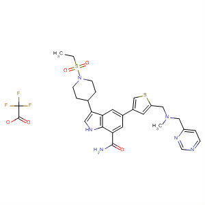 1H-Indole-7-carboxamide,3-[1-(ethylsulfonyl)-4-piperidinyl]-5-[5-[[methyl(4-pyrimidinylmethyl)amino]methyl]-3-thienyl]-, 2,2,2-trifluoroacetate (1:1)