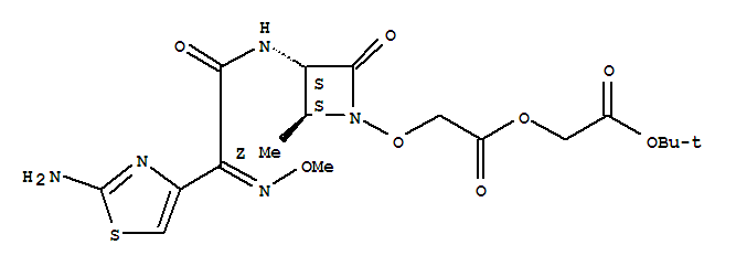 2-tert-butoxy-2-oxoethyl {[(2S,3S)-3-{[(2E)-2-(2-amino-1,3-thiazol-4-yl)-2-(methoxyimino)acetyl]amino}-2-methyl-4-oxoazetidin-1-yl]oxy}acetate molecular structure