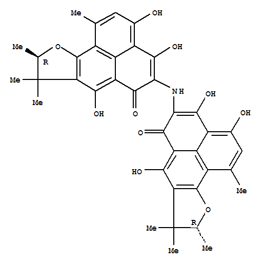 6H-Phenaleno[1,2-b]furan-6-one,5,5'-iminobis[8,9-dihydro-3,4,7-trihydroxy-1,8,8,9-tetramethyl-, [R-(R*,R*)]- molecular structure