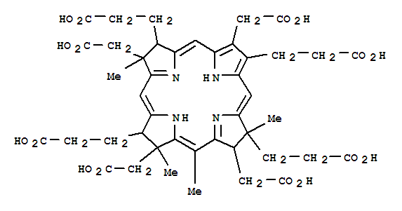 21H,23H-Porphine-2,7,12,18-tetrapropanoicacid,3,8,13,17-tetrakis(carboxymethyl)-7,8,12,13,17,18-hexahydro-8,13,15,18-tetramethyl-,[7S-(7a,8b,12a,13b,17b,18a)]- molecular structure