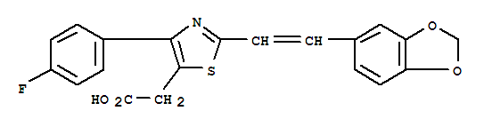 {2-[(E)-2-(1,3-benzodioxol-5-yl)ethenyl]-4-(4-fluorophenyl)-1,3-thiazol-5-yl}acetic acid molecular structure