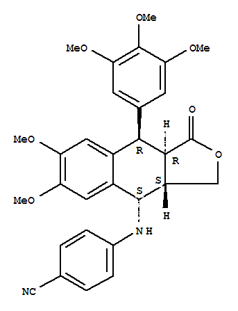 Benzonitrile,4-[[1,3,3a,4,9,9a-hexahydro-6,7-dimethoxy-1-oxo-9-(3,4,5-trimethoxyphenyl)naphtho[2,3-c]furan-4-yl]amino]-,[3aS-(3aa,4b,9a,9ab)]- molecular structure