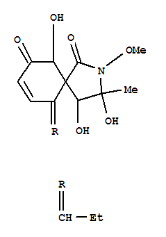 2-Azaspiro[4.5]dec-8-ene-1,7-dione,3,4,6-trihydroxy-2-methoxy-3-methyl-10-propylidene-, [3a,4a,5b(6R*,10Z)]-(-)- molecular structure