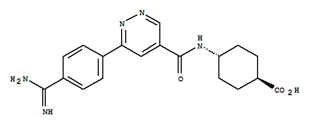4-({[6-(4-carbamimidoylphenyl)pyridazin-4-yl]carbonyl}amino)cyclohexanecarboxylic acid molecular structure