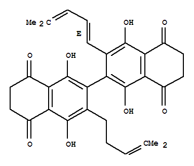 [2,2'-Binaphthalene]-5,5',8,8'-tetrone,6,6',7,7'-tetrahydro-1,1',4,4'-tetrahydroxy-3-(4-methyl-1,3-pentadienyl)-3'-(4-methyl-3-pentenyl)-,(E)- molecular structure