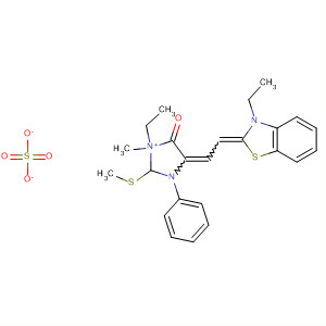 1H-Imidazolium,1-ethyl-4-[(3-ethyl-2(3H)-benzothiazolylidene)ethylidene]-4,5-dihydro-2-(methylthio)-5-oxo-3-phenyl-, methyl sulfate molecular structure