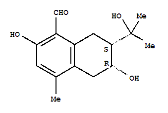 1-Naphthalenecarboxaldehyde,5,6,7,8-tetrahydro-2,6-dihydroxy-7-(1-hydroxy-1-methylethyl)-4-methyl-,(6R-cis)- molecular structure