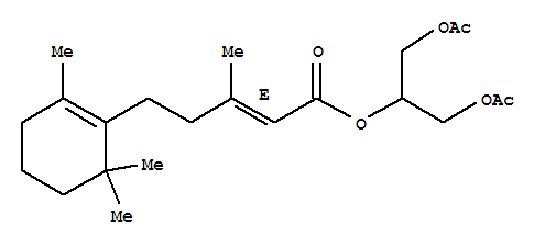 2-Pentenoicacid, 3-methyl-5-(2,6,6-trimethyl-1-cyclohexen-1-yl)-,2-(acetyloxy)-1-[(acetyloxy)methyl]ethyl ester, (E)- molecular structure