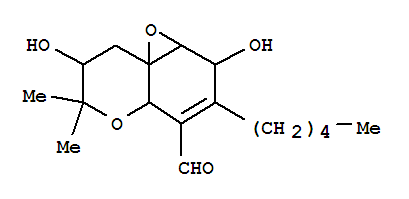1aH,6H-Oxireno[e][1]benzopyran-4-carboxaldehyde,2,4a,7,8-tetrahydro-2,7-dihydroxy-6,6-dimethyl-3-pentyl-,[1aR-(1aa,2a,4ab,7b,8aS*)]- molecular structure