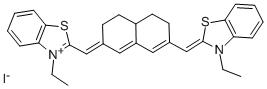 3-ETHYL-2-([7-([3-ETHYL-1,3-BENZOTHIAZOL-2(3H)-YLIDENE]METHYL)-4,4A,5,6-TETRAHYDRO-2(3H)-NAPHTHALENYLIDENE]METHYL)-1,3-BENZOTHIAZOL-3-IUM IODIDE molecular structure