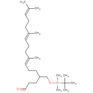 7,11,15-Heptadecatrienal,4-[[[(1,1-dimethylethyl)dimethylsilyl]oxy]methyl]-8,12,16-trimethyl-,(7E,11E)- molecular structure
