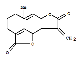 6H-4,7-Methenofuro[3,2-c]oxacycloundecin-2,6(3H)-dione,3a,4,8,9,10,12a-hexahydro-11-methyl-3-methylene-, [3aR-(3aa,4b,11Z,12ab)]- molecular structure