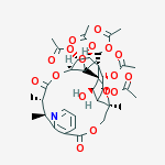 8,11-Epoxy-9,12-ethano-11,15-methano-11H-(1,8)dioxacycloheptadecino(4,3-b)pyridine-5,17-dione, 13,14,21,22-tetrakis(acetyloxy)-12-((acetyloxy)methyl)-7,8,9,10,12,13,14,15,18,19-decahydro-10,20-dihydroxy-8,18,19,20-tetramethyl-, (8R,9R,10R,11S,12S,13R,14R, molecular structure