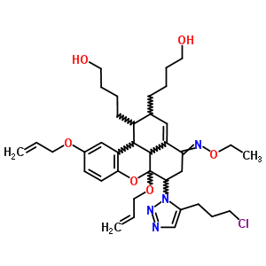 6-[5-(3-chloropropyl)-1H-1,2,3-triazol-1-yl]-1,2-bis(4-hydroxybutyl)-6a,10-bis(prop-2-en-1-yloxy)-1,5,6,6a,11b,11c-hexahydrobenzo[kl]xanthen-4(2H)-one O-ethyloxime molecular structure