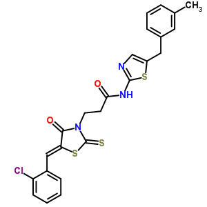 3-[(5Z)-5-(2-chlorobenzylidene)-4-oxo-2-thioxo-1,3-thiazolidin-3-yl]-N-[5-(3-methylbenzyl)-1,3-thiazol-2-yl]propanamide molecular structure