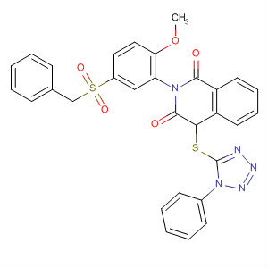 1,3(2H,4H)-Isoquinolinedione,2-[2-methoxy-5-[(phenylmethyl)sulfonyl]phenyl]-4-[(1-phenyl-1H-tetrazol-5-yl)thio]- molecular structure