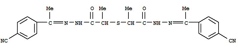 N'-[1-(4-cyanophenyl)ethylidene]-2-[(1-{(2Z)-2-[1-(4-cyanophenyl)ethylidene]hydrazinyl}-1-oxopropan-2-yl)sulfanyl]propanehydrazide molecular structure