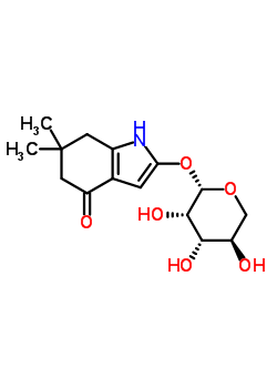 6,6-dimethyl-4-oxo-4,5,6,7-tetrahydro-1H-indol-2-yl beta-D-lyxopyranoside molecular structure
