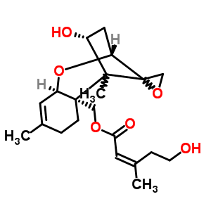 (4alpha,12xi)-4-hydroxy-12,13-epoxytrichothec-9-en-15-yl (2Z)-5-hydroxy-3-methylpent-2-enoate molecular structure