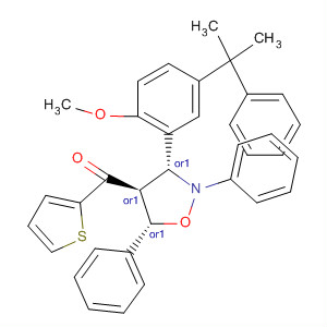 Methanone,[(3R,4S,5S)-3-[2-methoxy-5-(1-methyl-1-phenylethyl)phenyl]-2,5-diphenyl-4-isoxazolidinyl]-2-thienyl-, rel- molecular structure