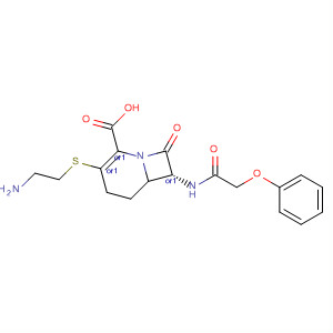 1-Azabicyclo[4.2.0]oct-2-ene-2-carboxylic acid,3-[(2-aminoethyl)thio]-8-oxo-7-[(phenoxyacetyl)amino]-, trans- molecular structure