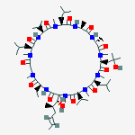 (3S,6S,9R,12R,15S,18S,21S,24S,30S)-30-ethyl-33-[(1R,2R,4E)-1-hydroxy-2-methylhex-4-en-1-yl]-9-(2-hydroxy-2-methylpropyl)-1,4,7,10,12,15,19,25,28-nonamethyl-3,21-bis(1-methylethyl)-6,18,24-tris(2-methylpropyl)-1,4,7,10,13,16,19,22,25,28,31-undecaazacyclotr molecular structure