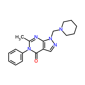 6-methyl-5-phenyl-1-(piperidin-1-ylmethyl)-1,5-dihydro-4H-pyrazolo[3,4-d]pyrimidin-4-one molecular structure