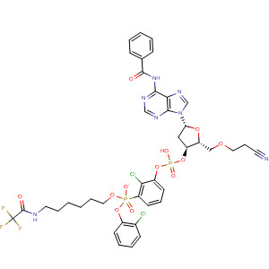 3'-Adenylic acid, N-benzoyl-2'-deoxy-, 2-chlorophenyl 2-cyanoethylester, 5'-[2-chlorophenyl 6-[(trifluoroacetyl)amino]hexyl phosphate]