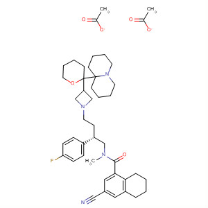 1-Naphthalenecarboxamide,3-cyano-N-[(2S)-2-(4-fluorophenyl)-4-[3-(octahydro-2H-pyrido[1,2-a]pyrazin-2-yl)-1-azetidinyl]butyl]-5,6,7,8-tetrahydro-N-methyl-, acetate (1:2) molecular structure