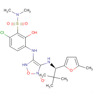 Benzenesulfonamide,6-chloro-3-[[4-[[(1R)-2,2-dimethyl-1-(5-methyl-2-furanyl)propyl]amino]-5-oxido-1,2,5-oxadiazol-3-yl]amino]-2-hydroxy-N,N-dimethyl- molecular structure