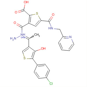 2-Thiophenecarboxylic acid, 5-[[(2-pyridinylmethyl)amino]carbonyl]-,2-[1-[5-(4-chlorophenyl)-4-hydroxy-3-thienyl]ethylidene]hydrazide molecular structure
