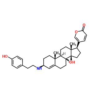 (3beta)-14-hydroxy-3-{[2-(4-hydroxyphenyl)ethyl]amino}bufa-4,20,22-trienolide molecular structure